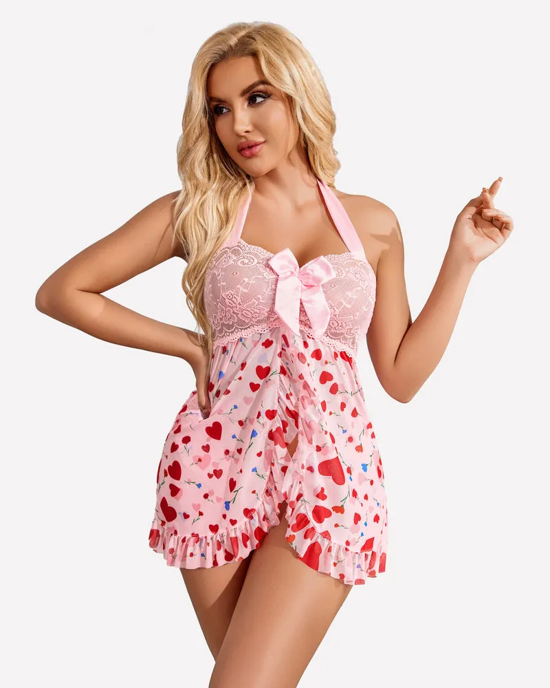 Halloween Lingerie Lace Open Front Halter Nighty