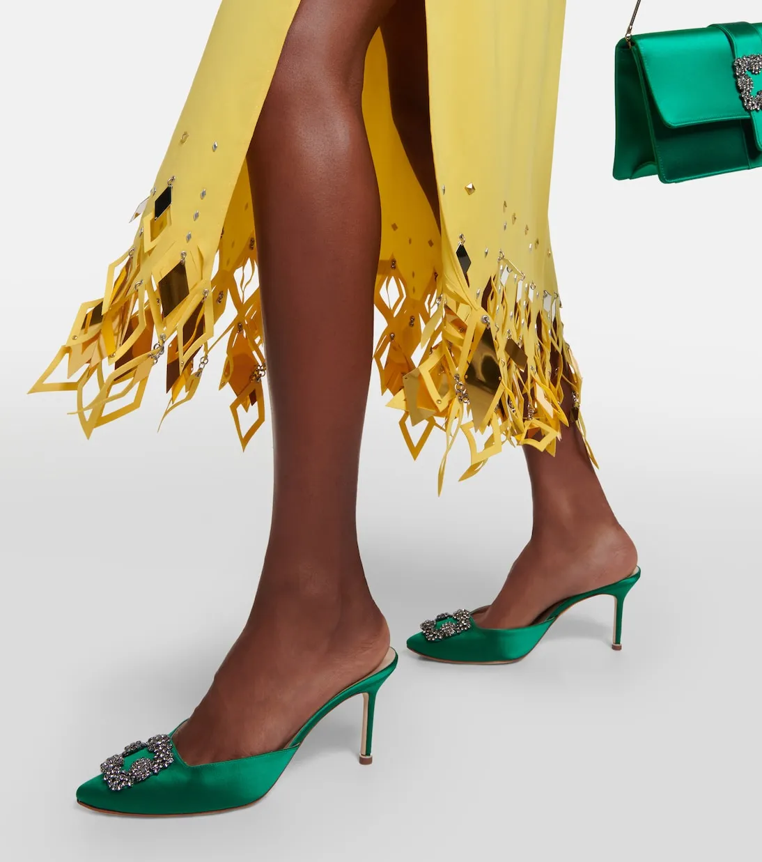 Hangisimu 70 satin mules with Manolo Blahnik decoration, green