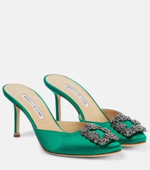 Hangisimu 70 satin mules with Manolo Blahnik decoration, green