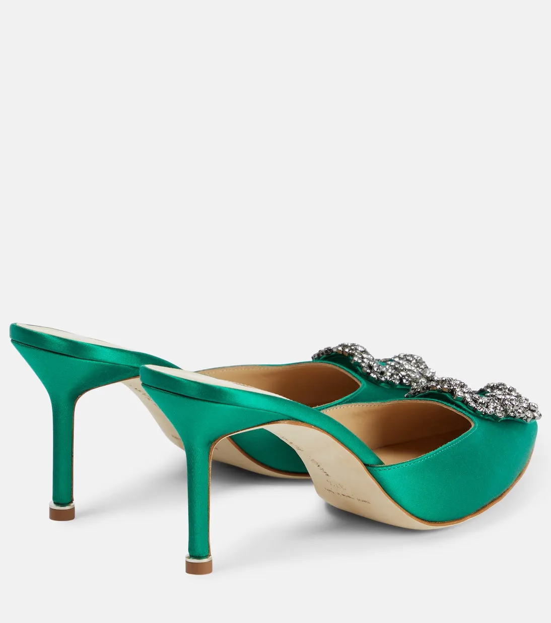 Hangisimu 70 satin mules with Manolo Blahnik decoration, green
