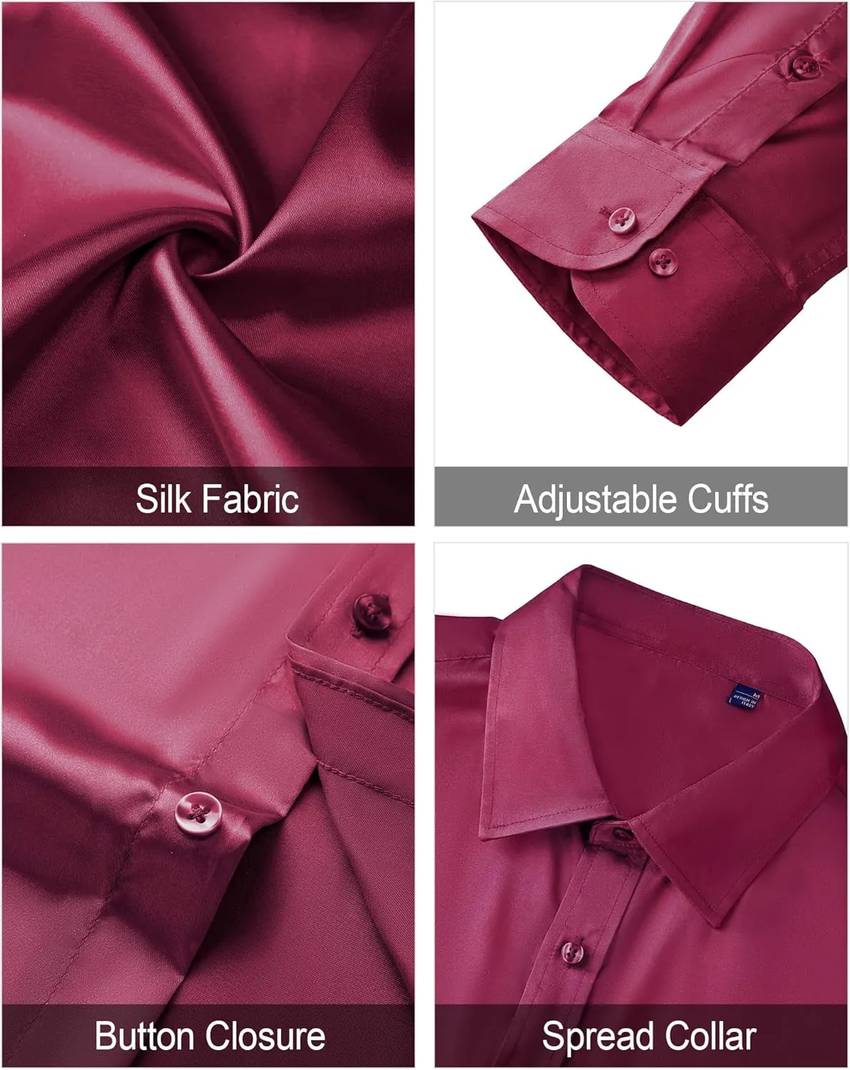 J.VER Men's Silk Satin Long Sleeve Dress Shirts Shiny Casual Button Down Shirt Luxury Party Prom Shirts