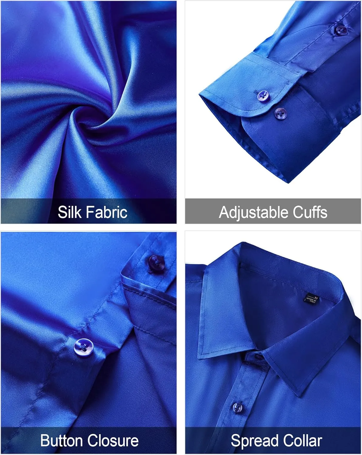 J.VER Men's Silk Satin Long Sleeve Dress Shirts Shiny Casual Button Down Shirt Luxury Party Prom Shirts