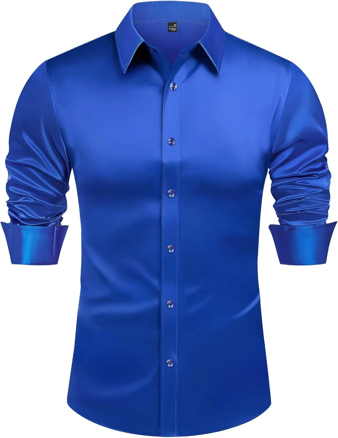 J.VER Men's Silk Satin Long Sleeve Dress Shirts Shiny Casual Button Down Shirt Luxury Party Prom Shirts