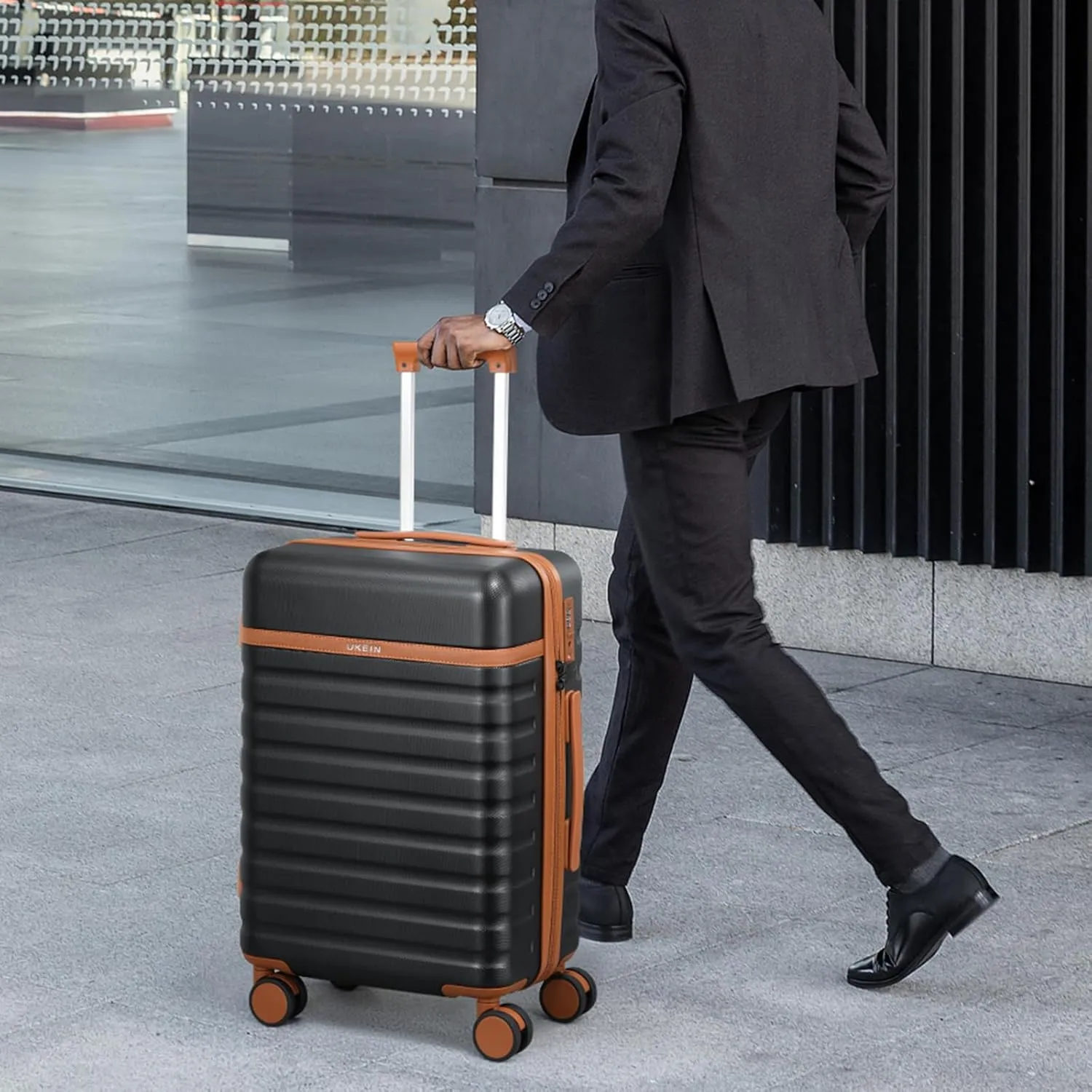 Luggage Sets 3 Piece, Carry On Luggage 20 Inch With Spinner Wheels,PC Hardside Suitcase Set with TSA Lock,Durable Carry On Suitcase With Travel Backpack for Men (Black Brown, 3 piece set (20inch))