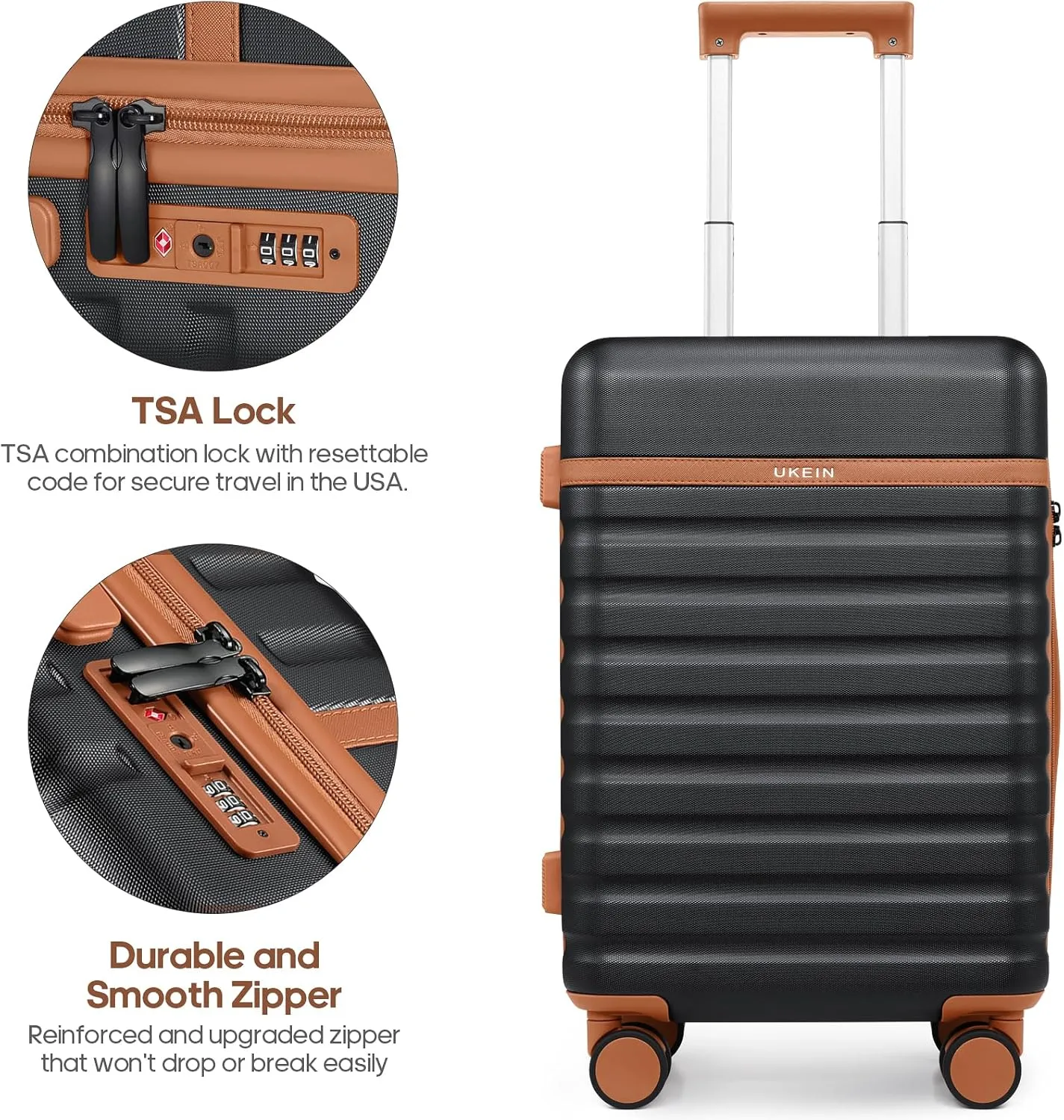 Luggage Sets 3 Piece, Carry On Luggage 20 Inch With Spinner Wheels,PC Hardside Suitcase Set with TSA Lock,Durable Carry On Suitcase With Travel Backpack for Men (Black Brown, 3 piece set (20inch))