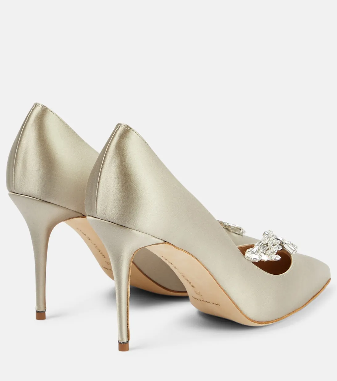 Nadira 90 satin shoes with Manolo Blahnik decoration, gray