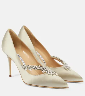 Nadira 90 satin shoes with Manolo Blahnik decoration, gray