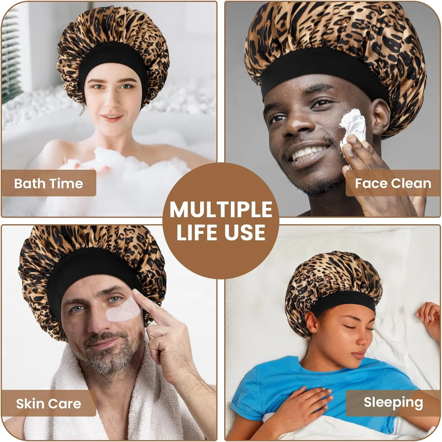 Silk Bonnet for Men, Satin Bonnet Elastic Band Silk Sleep Cap Soft Adjustable Hair Cap Hair Wrap for Women Sleeping