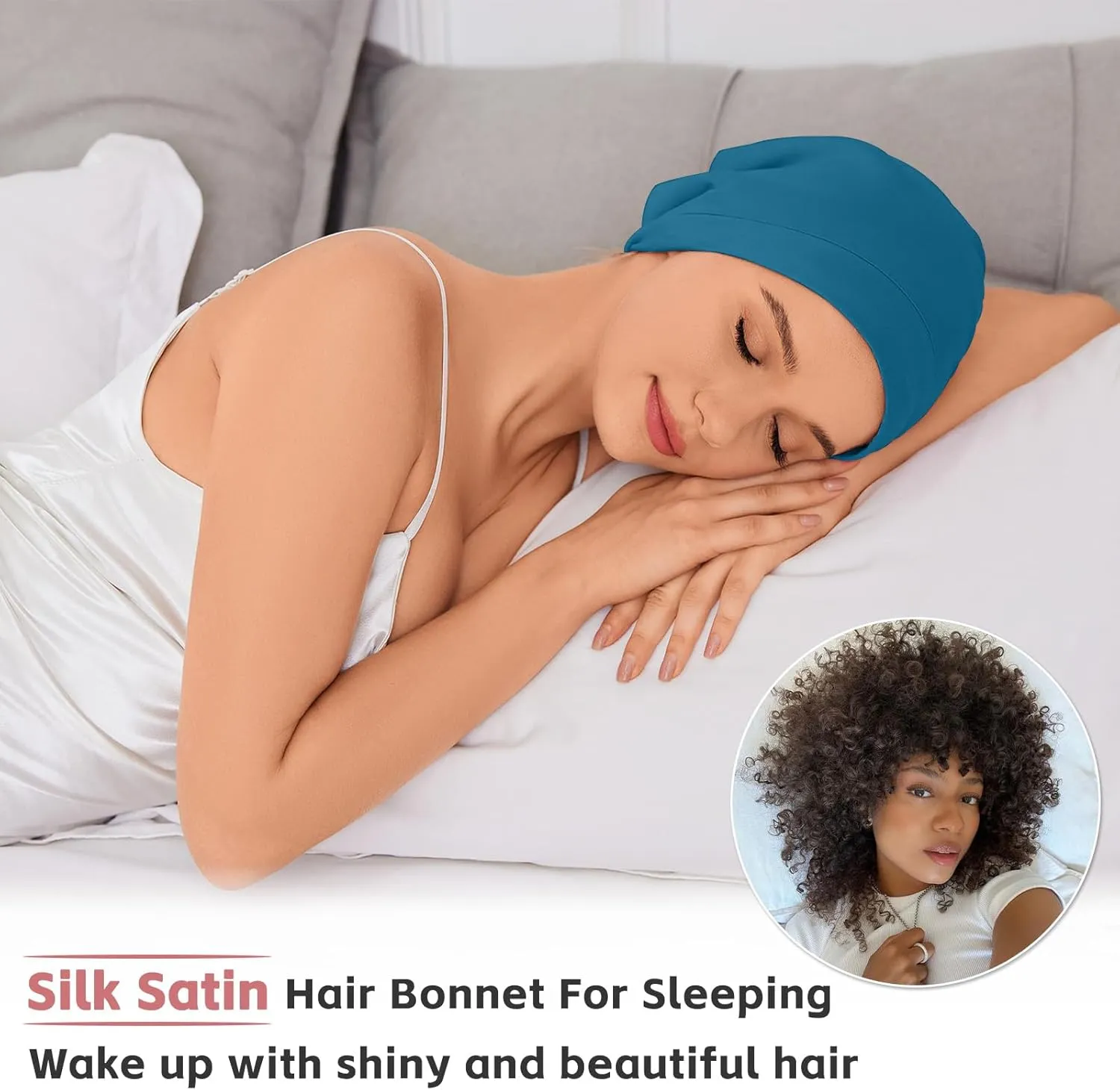 Silk Bonnet for Sleeping Women, Adjustable Silky Satin Lined Sleep Cap, Silk Hair Wrap Slouch Beanie Hat