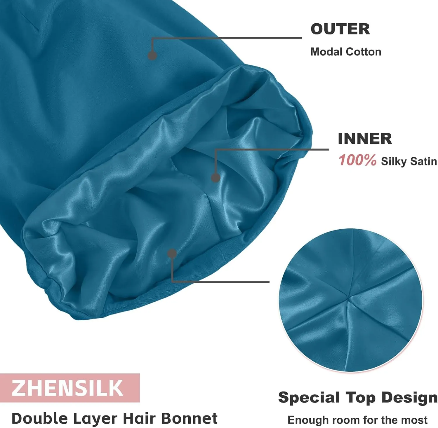 Silk Bonnet for Sleeping Women, Adjustable Silky Satin Lined Sleep Cap, Silk Hair Wrap Slouch Beanie Hat