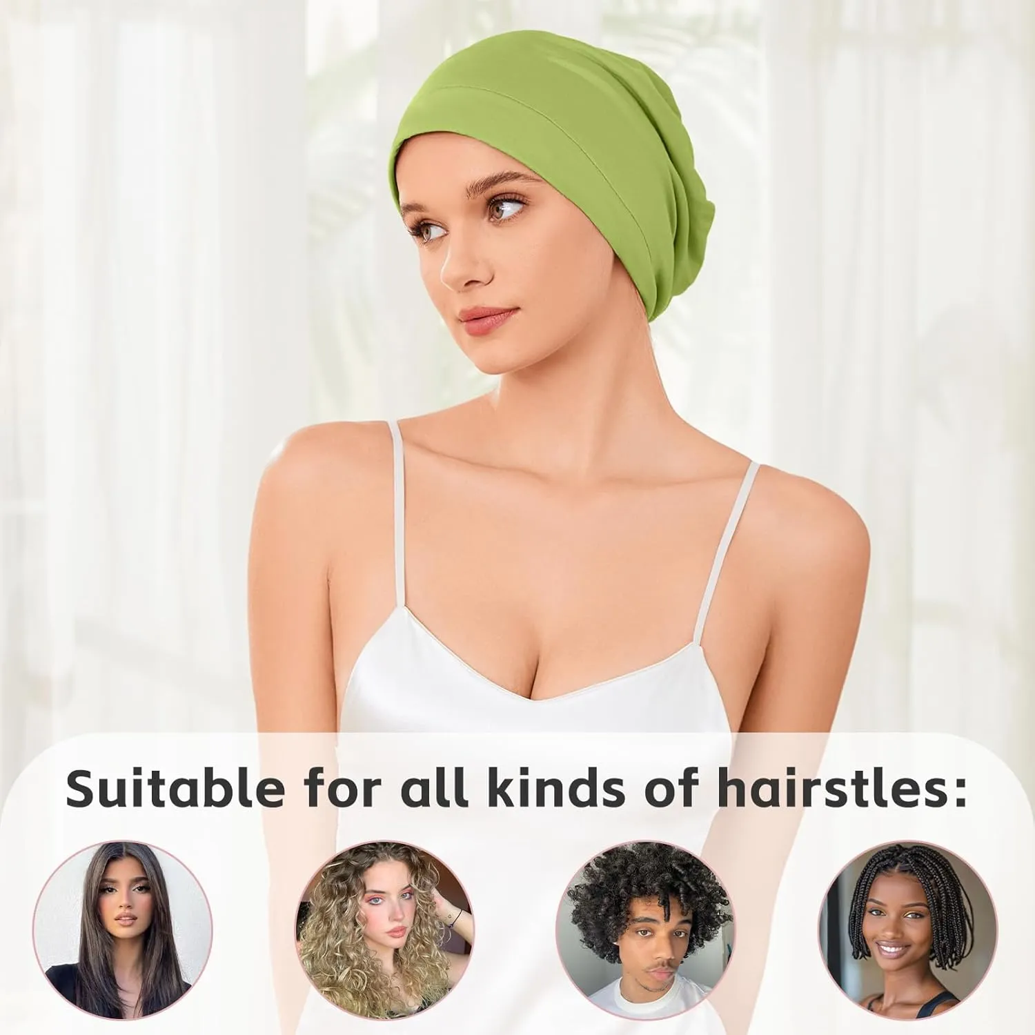 Silk Bonnet for Sleeping Women, Adjustable Silky Satin Lined Sleep Cap, Silk Hair Wrap Slouch Beanie Hat