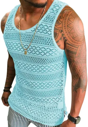 Syktkmx Mens See Through Vest Crewneck Sleeveless Tank Tops Muscle Sexy Mesh Shirts