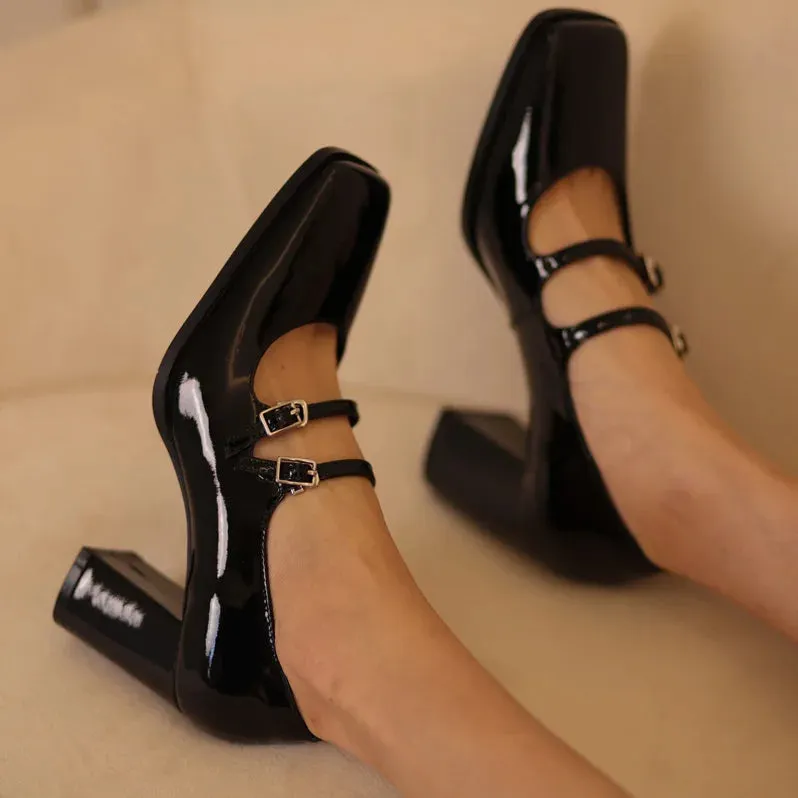 TAVIMART  -  Women Pumps 7cm Mary Jane Shoes Retro Style High Heel Elegant Buckle Women Shoes Squar Toe Spring Atumn Real Leather talon femme