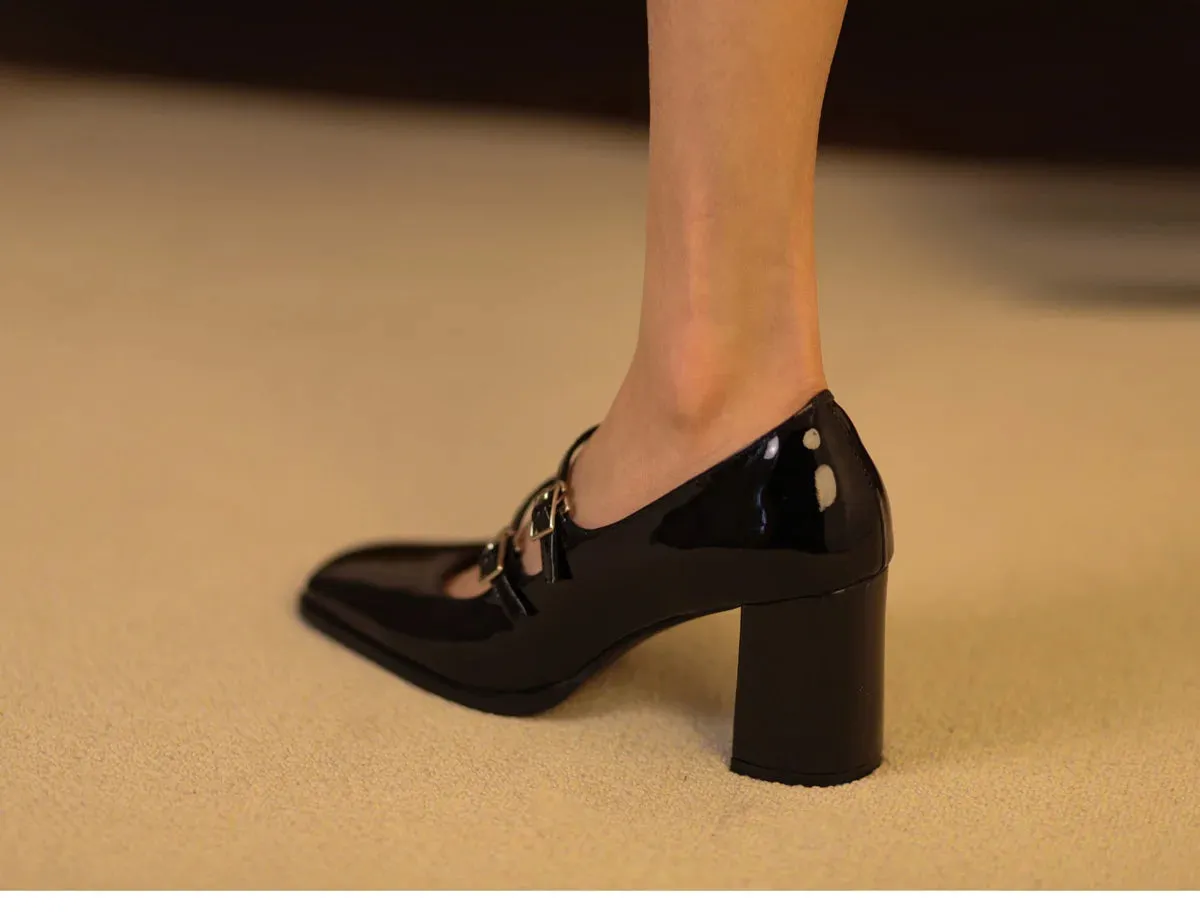 TAVIMART  -  Women Pumps 7cm Mary Jane Shoes Retro Style High Heel Elegant Buckle Women Shoes Squar Toe Spring Atumn Real Leather talon femme