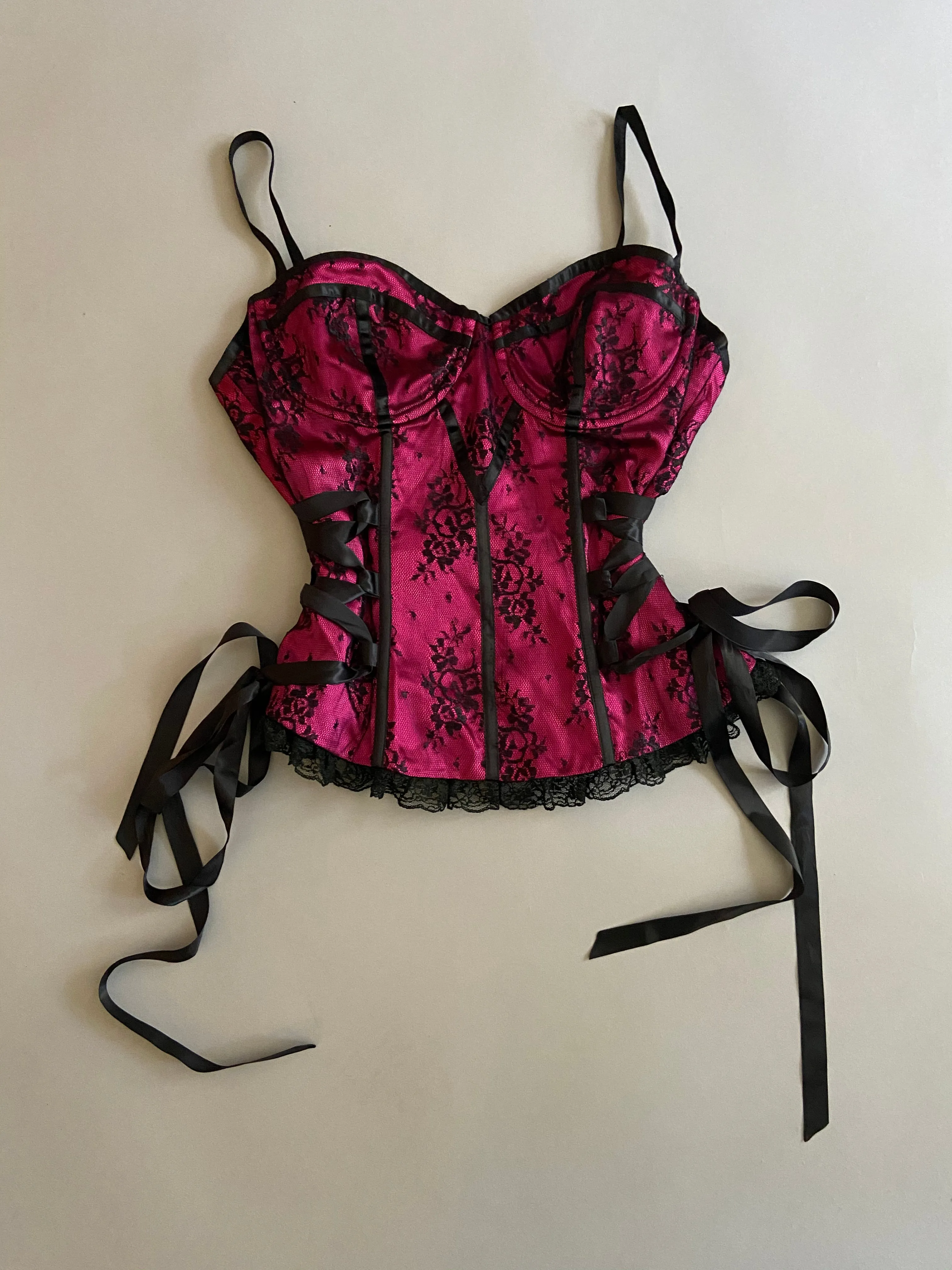 Vintage Lip Service Blacklist Pink Stretch Satin Bustier